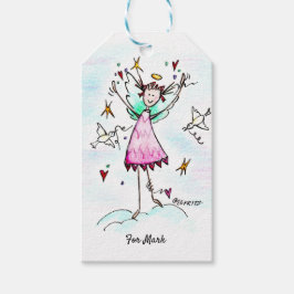 Red Gowned Engel bringt Herz mit Friedenstauben Geschenkanhänger