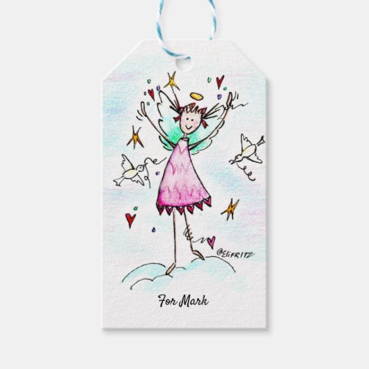 Red Gowned Engel bringt Herz mit Friedenstauben Geschenkanhänger (Vorderseite)