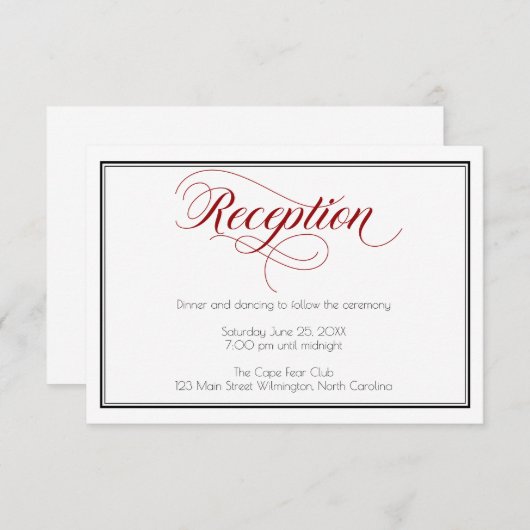 Red Graceful Script Wedding Reception Card Einladung (Vorne/Hinten)