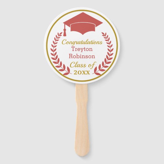 Red Grad Cap Abschluss Foto Handfächer (Vorderseite)