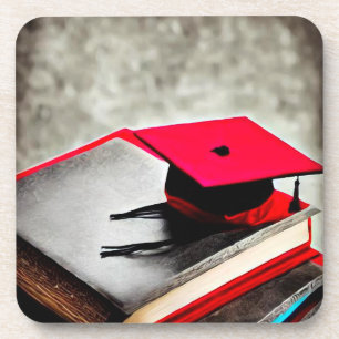 Red Grad Cap & Books Getränkeuntersetzer