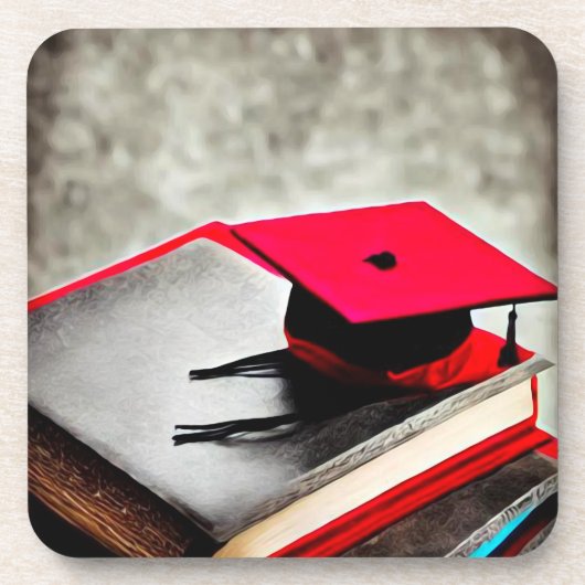 Red Grad Cap & Books Getränkeuntersetzer (Vorderseite)