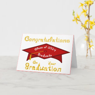Red Grad Cap Gold White Graduate Class 2024 Hat od Karte