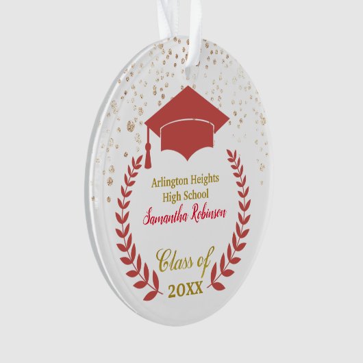 Red Grad Cap und Laurel Abschluss Ornament (Vorderseite)