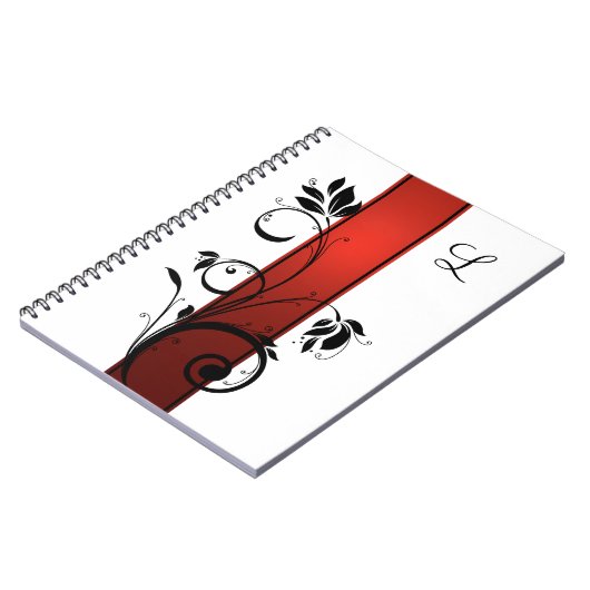 Red Gradient Black Floral Wirbel Gästebuch Notizblock (Linke Seite)