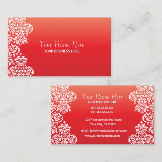 Red Gradient Damask Business Card Visitenkarte (Vorne/Hinten)