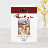 Red Graduate Cap Abschluss Foto Vielen Dank Karte (Gelbe Blume)