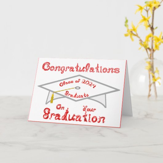 Red Graduate Class 2024 Hat oder Karte (Gelbe Blume)
