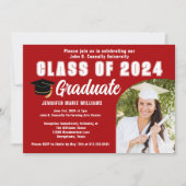 Red Graduate Foto Class of 2025 Graduation Party Einladung (Vorderseite)