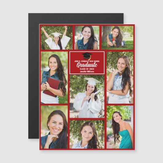 Red Graduate Foto Collage 2023 Abschluss Magnet (Vorne/Hinten)