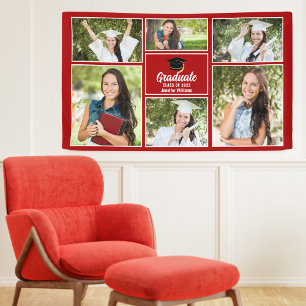 Red Graduate Foto Collage 2025 Graduation Party Banner