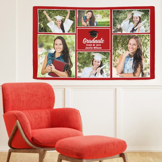 Red Graduate Foto Collage 2025 Graduation Party Banner