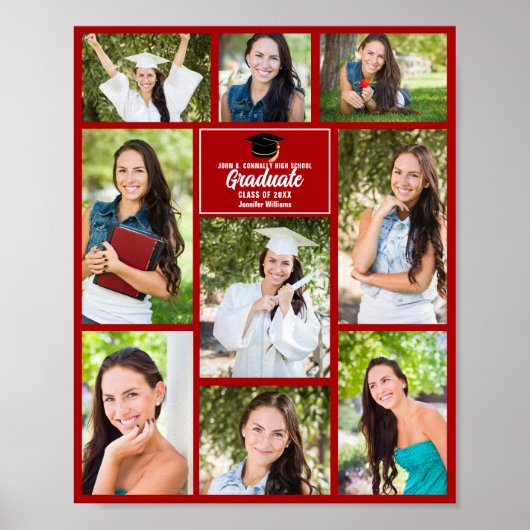 Red Graduate Foto Collage Custom Graduate Party Poster (Vorne)