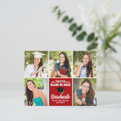 Red Graduate Foto Collage Moderner Abschluss Postkarte (Stehend Vorderseite)
