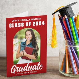 Red Graduate Foto Modernes, fett gefalteter Abschl Ankündigung
