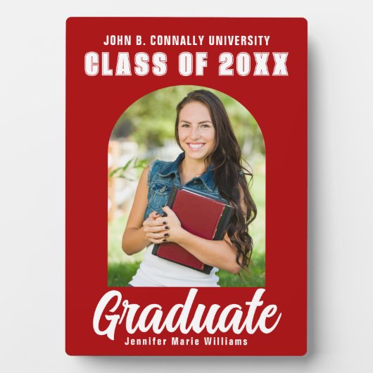 Red Graduate Modern Arch Graduation Party Foto Fotoplatte (Vorderseite)