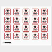 Red Graduate Personalisiert Graduate Party Quadratischer Aufkleber (Blatt)