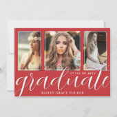 Red Graduate Script 3-Foto Abschluss Ankündigung (Vorderseite)