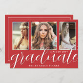 Red Graduate Script 3-Foto Abschluss Ankündigung (Vorne/Hinten)