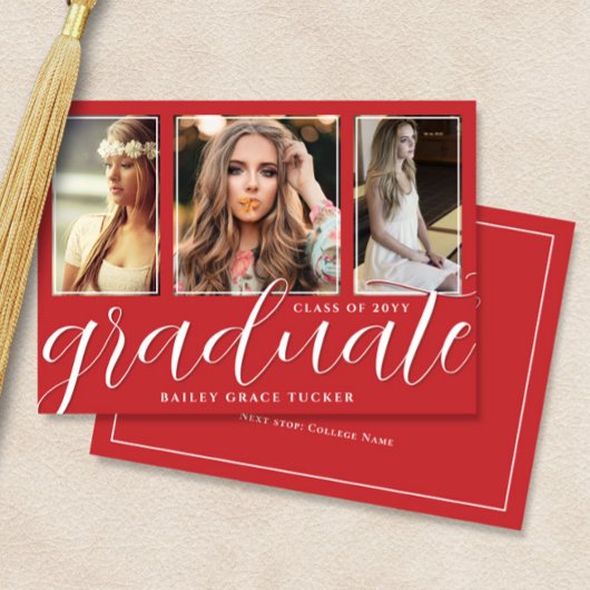Red Graduate Script 3-Foto Abschluss Ankündigung