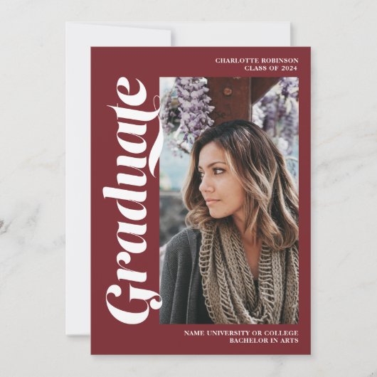 Red graduate script 3 Foto Abschluss Einladung (Vorderseite)