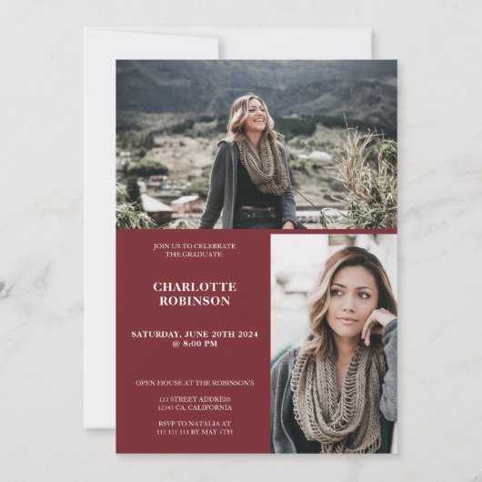 Red graduate script 3 Foto Abschluss Einladung (Rückseite)