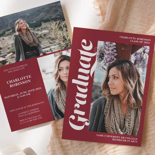 Red graduate script 3 Foto Abschluss Einladung