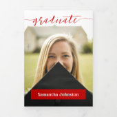 Red Graduate Script Modern Drei Foto Dreifach Gefaltete Einladung (Cover)