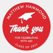 Red Graduating Class Thank You Grad Cap Runder Aufkleber (Vorderseite)