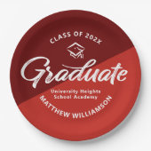 Red Graduation Bold Retro Script Cap Icon Minimal Pappteller (Vorderseite)