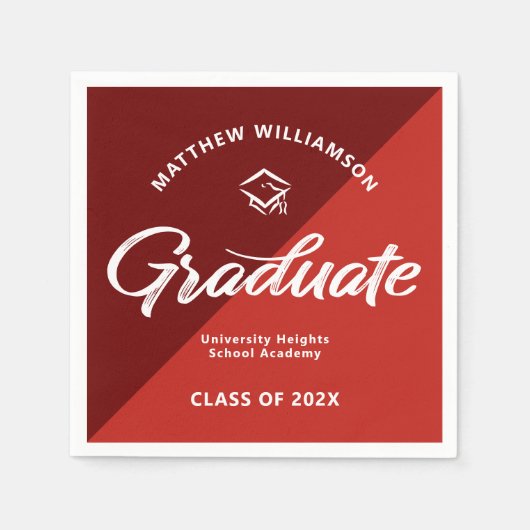 Red Graduation Bold Retro Script Cap Icon Minimal Serviette (Vorderseite)