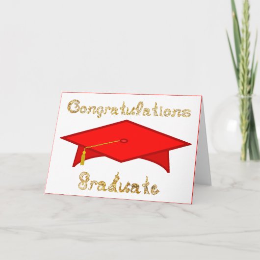 Red Graduation Cap Gold Glitzer Party Hat oder Kar Karte (Vorderseite)