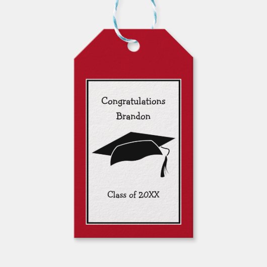 Red Graduation Cap Herzlichen Glückwunsch Gift Tag Geschenkanhänger (Vorderseite)