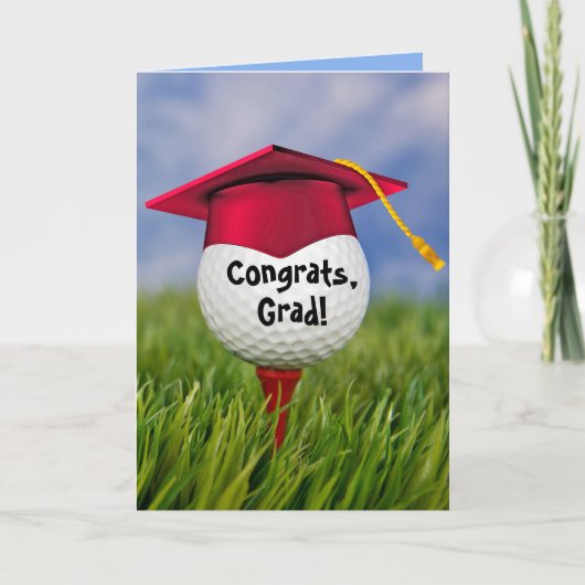 Red Graduation Cap on Golf Ball Karte (Vorderseite)