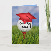 Red Graduation Cap on Golf Ball Karte (Vorderseite)