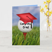 Red Graduation Cap on Golf Ball Karte (Gelbe Blume)