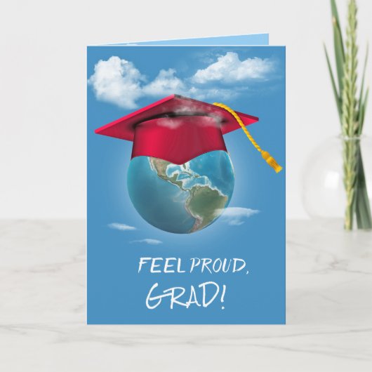 Red Graduation Cap on Planet Earth Karte (Vorderseite)