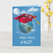 Red Graduation Cap on Planet Earth Karte (Gelbe Blume)