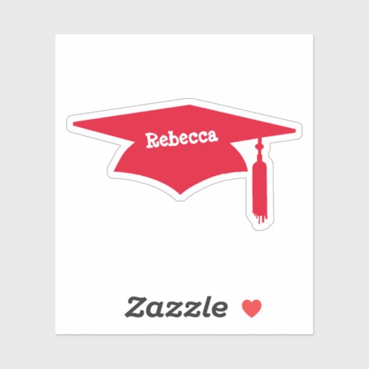 Red Graduation Cap with Tassel - Name Aufkleber (Blatt)