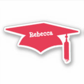 Red Graduation Cap with Tassel - Name Aufkleber (Vorderseite)