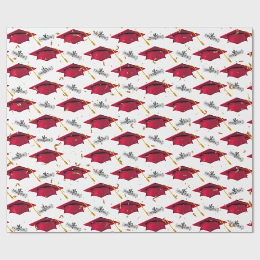Red Graduation Caps mit Diplomen Geschenkpapier (Flach)