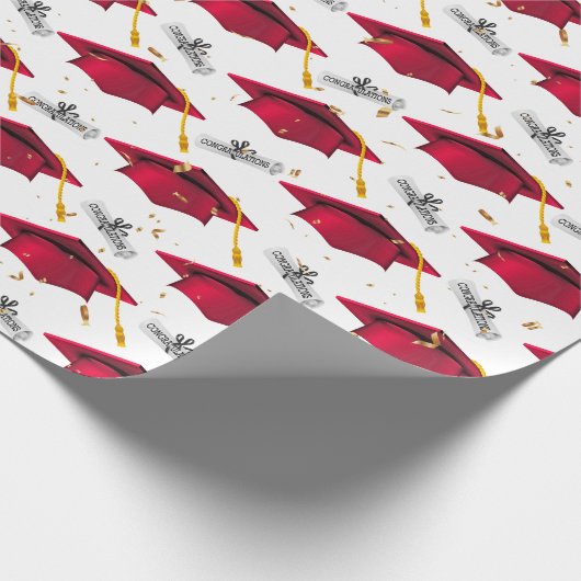 Red Graduation Caps mit Diplomen Geschenkpapier (Ecke)