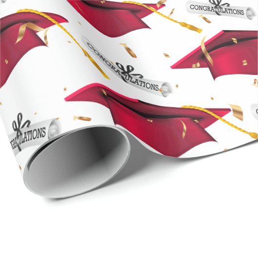 Red Graduation Caps mit Diplomen Geschenkpapier (Rolleneckpunkt)