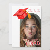 Red Graduation Hat Accent Dual‑Photo QR Code Einladung (Vorderseite)