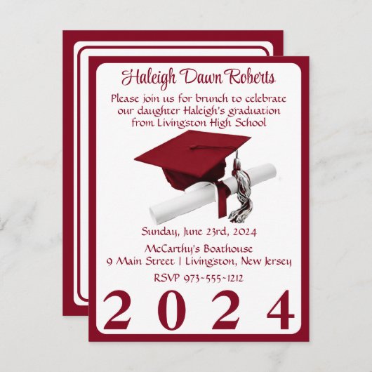 Red Graduation Party für Cap & Diploma Kardinal Einladung (Vorne/Hinten)