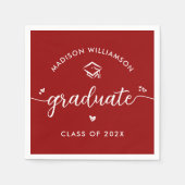 Red Graduation Script Hearts Cap Icon Bold Modern Serviette (Vorderseite)