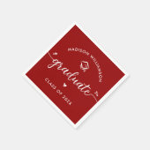 Red Graduation Script Hearts Cap Icon Bold Modern Serviette (Ecke)