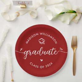 Red Graduation Script Hearts Cap Icon Modern Bold Pappteller