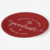 Red Graduation Script Hearts Cap Icon Modern Bold Pappteller (Schrägansicht)