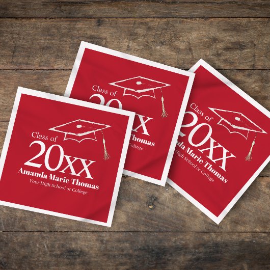 Red Graduation Script Name Class Year Design Serviette